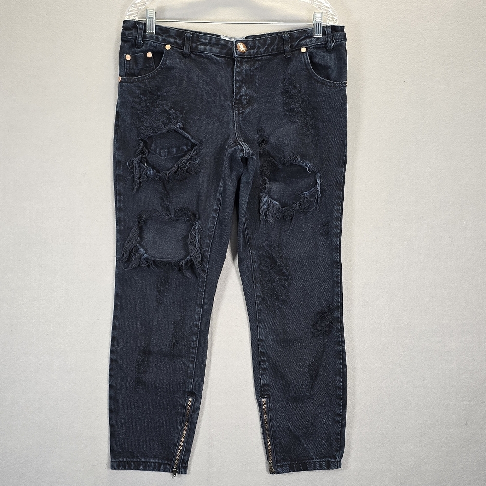 One Teaspoon Trashed Free Birds Jeans Women's Sz 31 Denim 100% Cotton Distressed